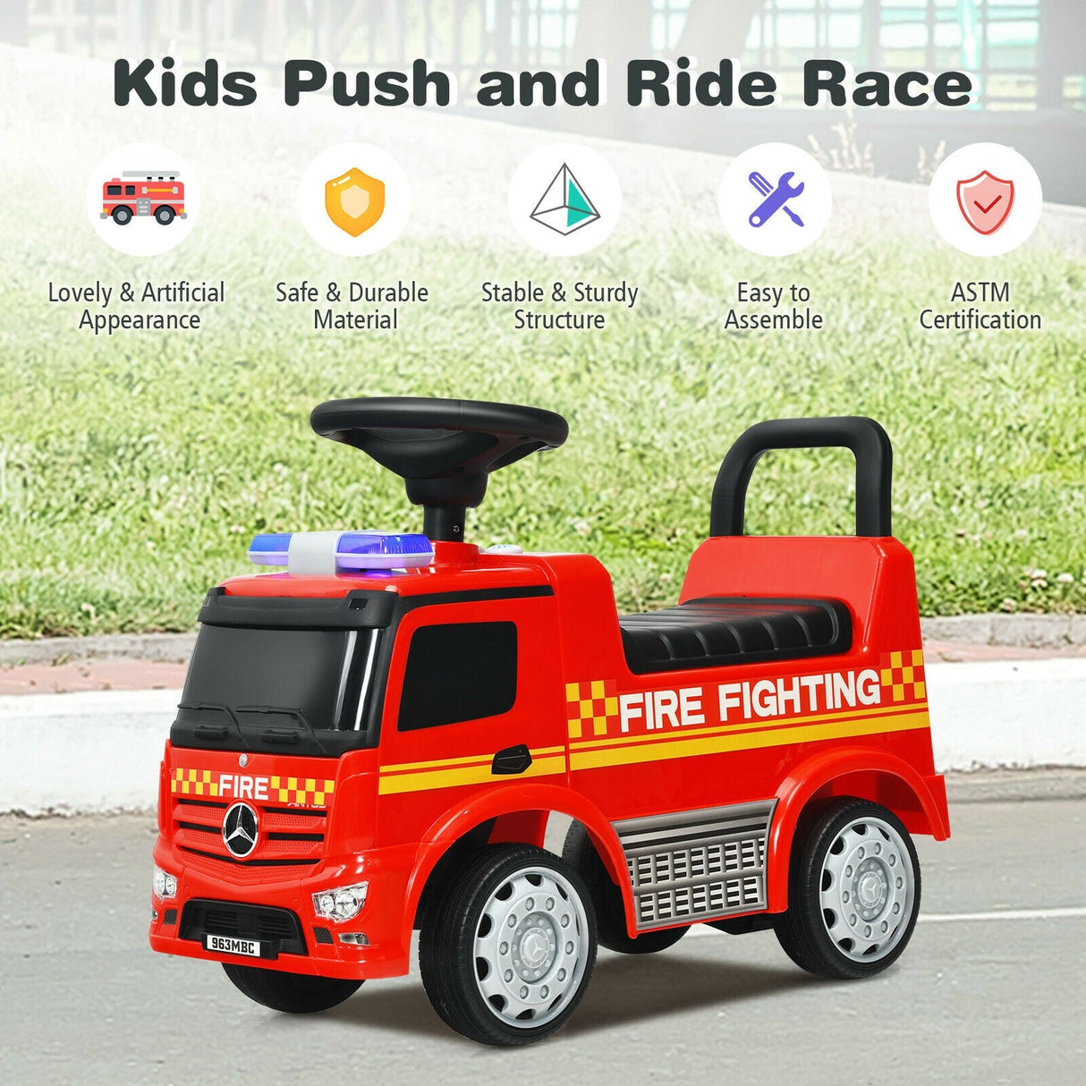 Coche de Carreras de Bomberos Mercedes Benz con Licencia para Niños