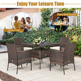 Juego de muebles de comedor de ratán para patio de 5 piezas con sillones y mesa con superficie de madera