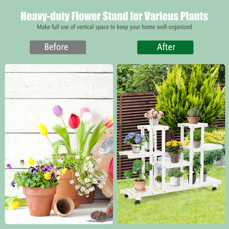 Estantería con ruedas de madera de 4 niveles para plantas