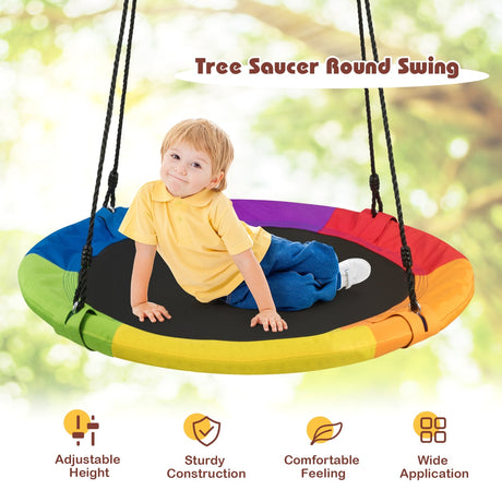 Columpio de árbol platillo volador de 40 pulgadas y 770 libras, regalo para niños, con 2 correas para colgar del árbol - Multicolor