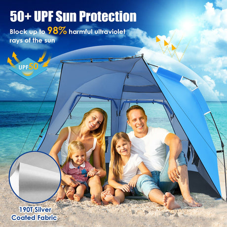 Carpa de playa desplegable fácil para 3-4 personas UPF 50+ Refugio solar portátil