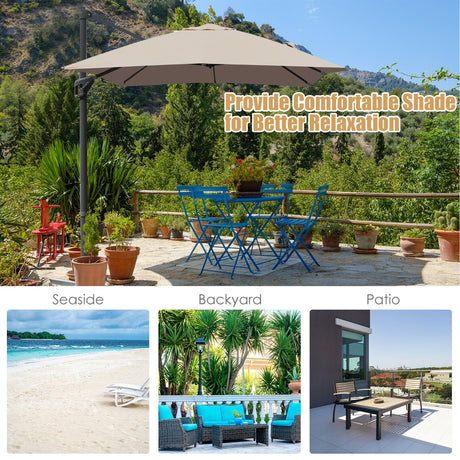 Parasol excéntrico rectangular de 3 x 4 m con función de rotación de 360°-Marrón