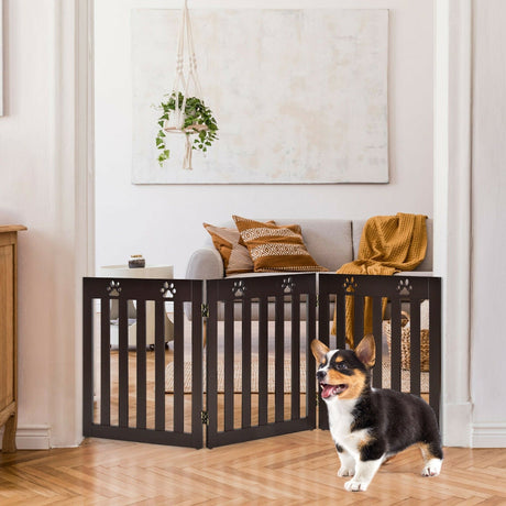 Puerta plegable de madera independiente para perros de 24 pulgadas con bisagra flexible de 360° para mascotas