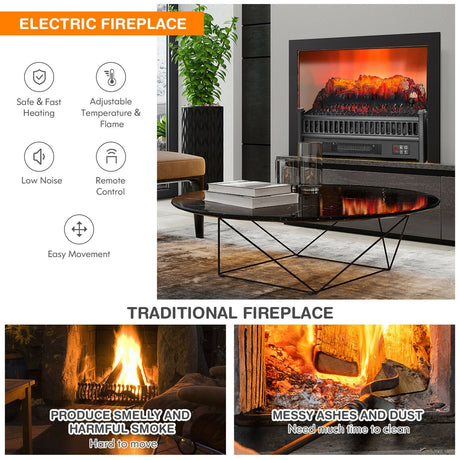 Calefactor de leña eléctrico de 1400 W con brillo de llama ajustable - Negro