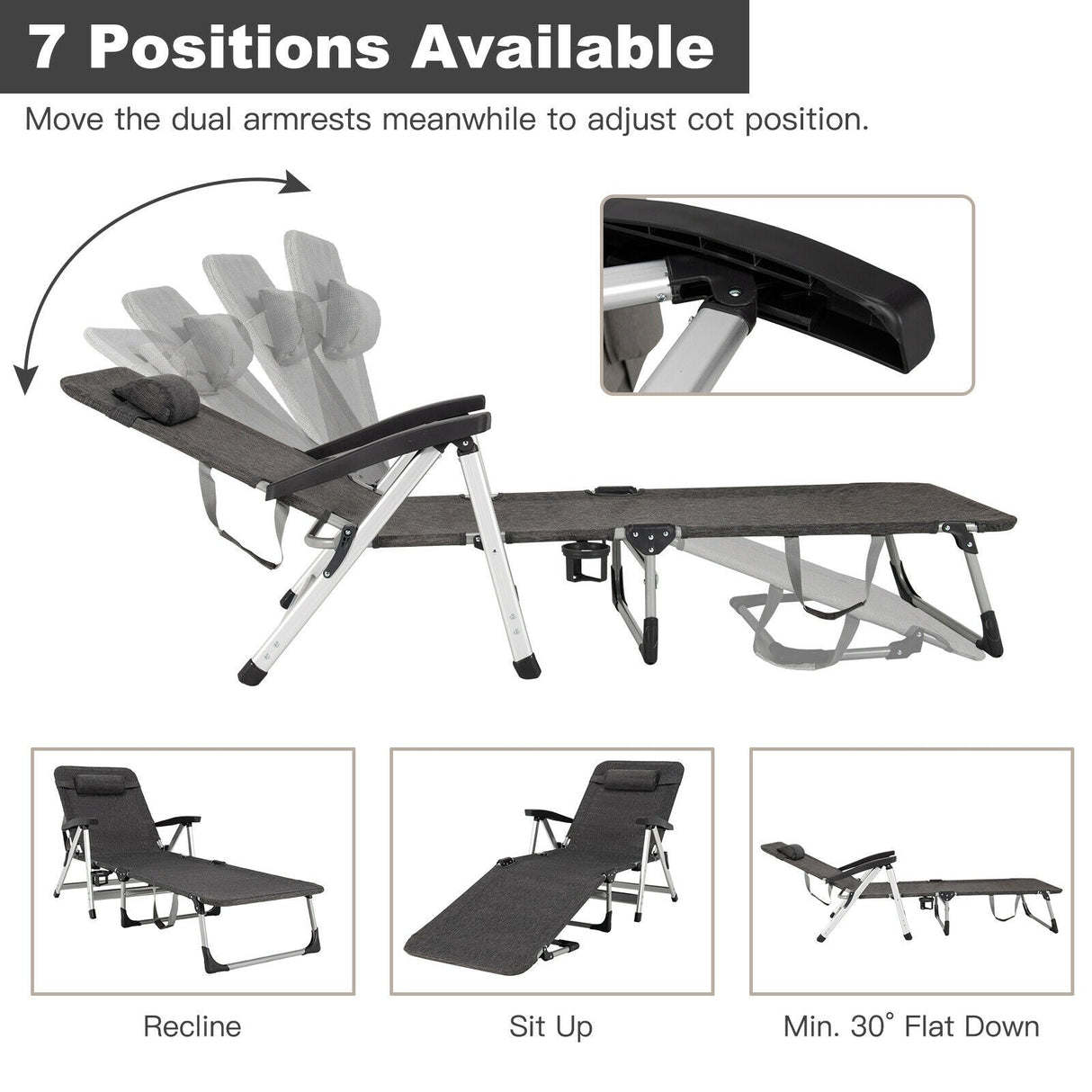 Tumbona Plegable de Playa con 7 Posiciones Ajustables