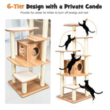 Árbol para gatos de madera de 7 niveles, torre alta para gatos con postes de sisal y condominio