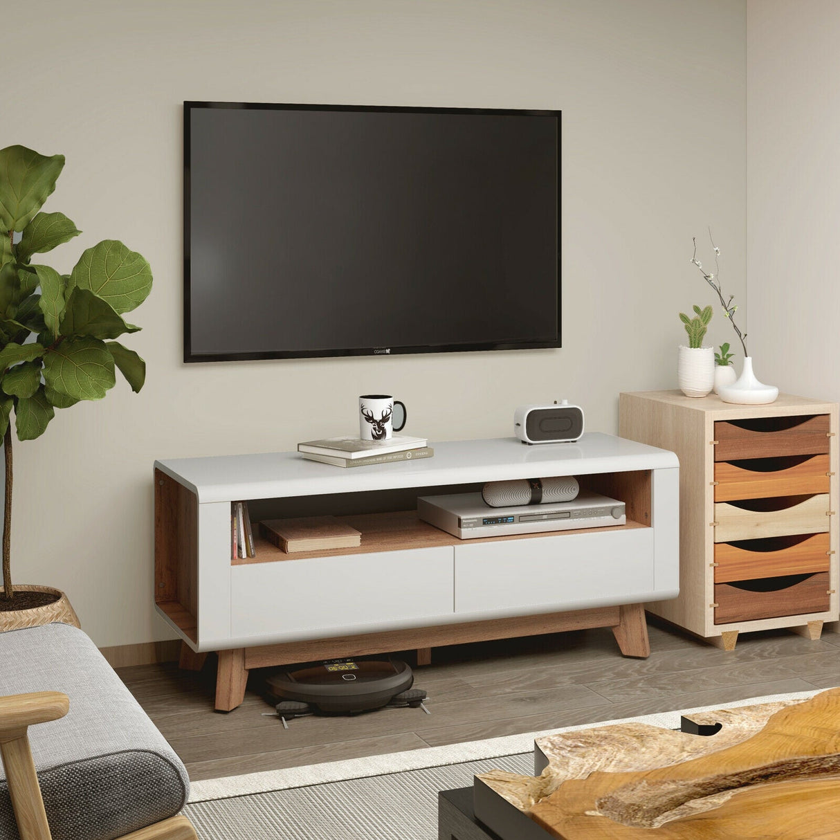 Mueble para TV con 2 cajones extraíbles y compartimento abierto para televisores de hasta 50 pulgadas