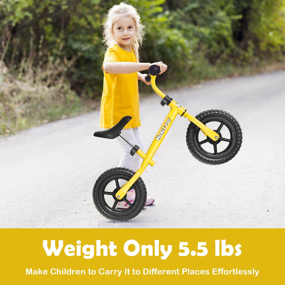 Bicicleta de equilibrio para niños sin pedales con manillar y asiento ajustables - Amarilla