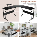 Mesa de escritorio para ordenador en forma de L reversible de 88,5 pulgadas con soporte para monitor