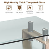 Mesa de centro rectangular de cristal con patas metálicas para salón
