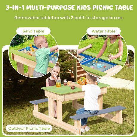 Mesa de agua y arena de madera para niños, 3 en 1, para exteriores, con cajas de juegos