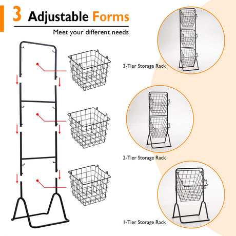 Cesta de fruta de 3 niveles con alturas ajustables