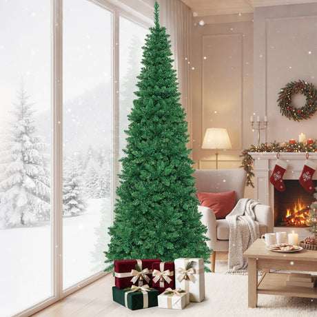 4.5 ft Pre-Lit Premium Hinged Artificial Fir Pencil Christmas Tree with LED Lights