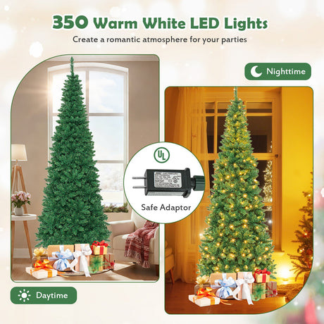 4.5 ft Pre-Lit Premium Hinged Artificial Fir Pencil Christmas Tree with LED Lights
