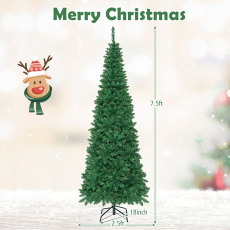 4.5 ft Pre-Lit Premium Hinged Artificial Fir Pencil Christmas Tree with LED Lights