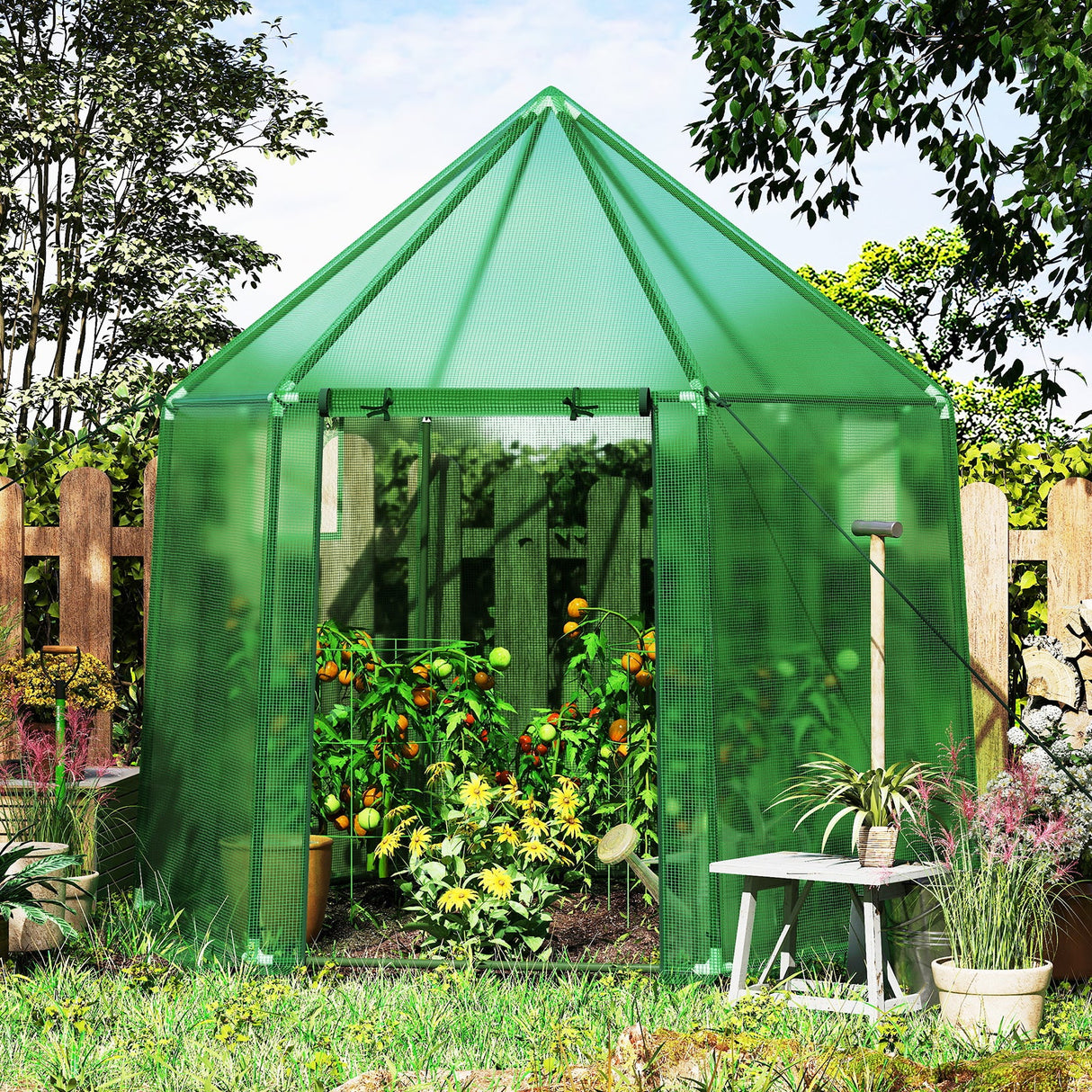 6,5 x 5,6 x 6,2 PIES Invernadero mini portátil para exteriores, casa cálida para invierno con cubierta de PE - Verde