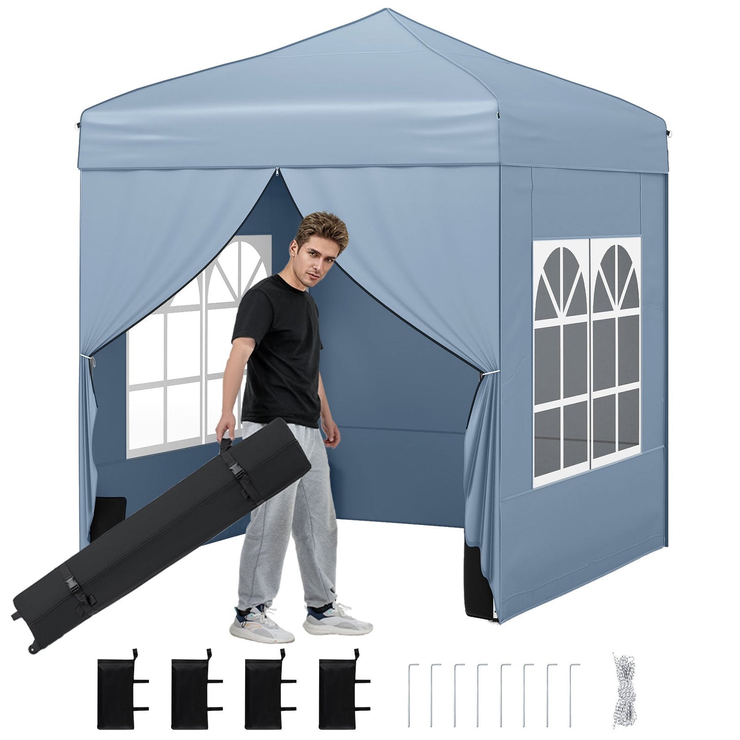 Carpa Plegable de 6.5 x 6.5 FT con 4 Paredes Laterales y Bolsa con Ruedas