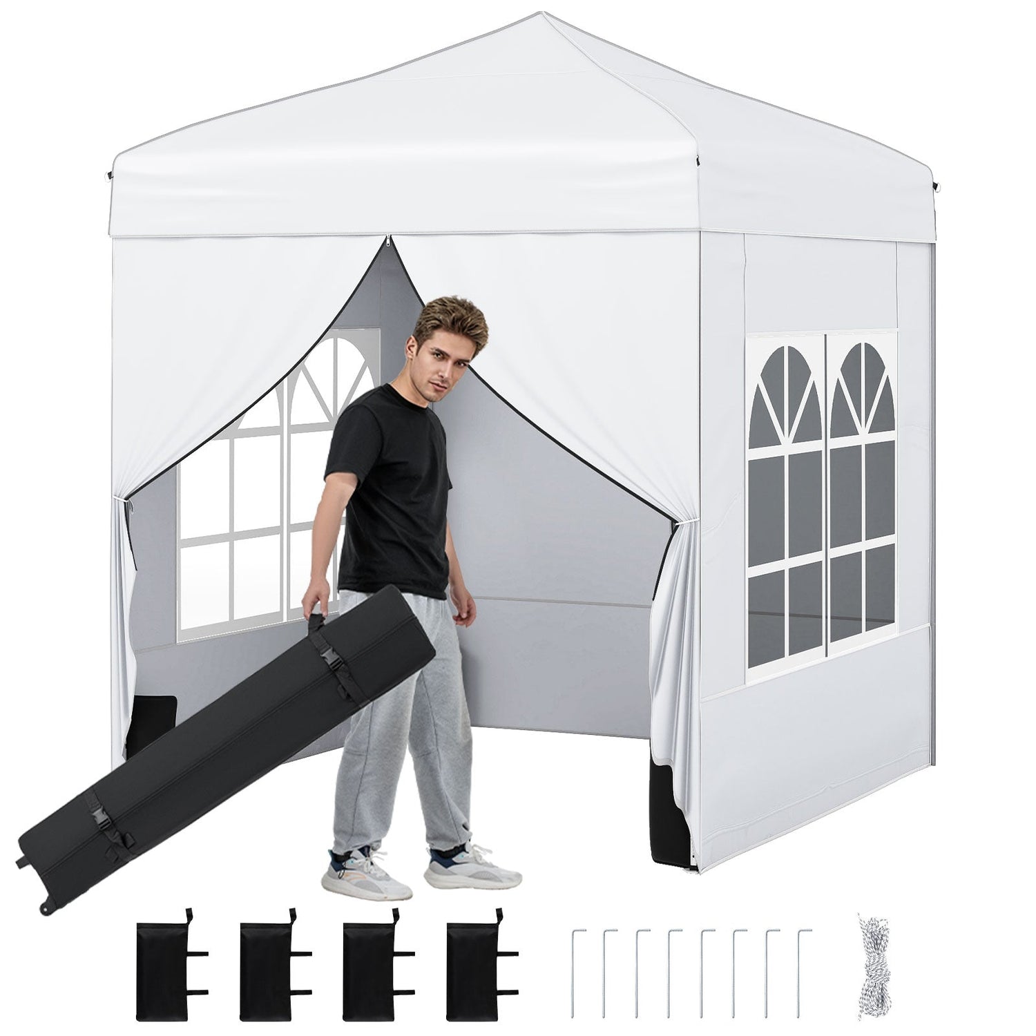 Carpa Plegable de 6.5 x 6.5 FT con 4 Paredes Laterales y Bolsa con Ruedas