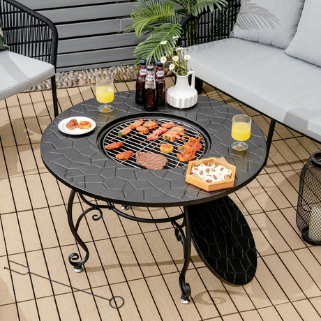 Mesa de comedor con brasero de patio de 35.5 pies con parrilla para barbacoa