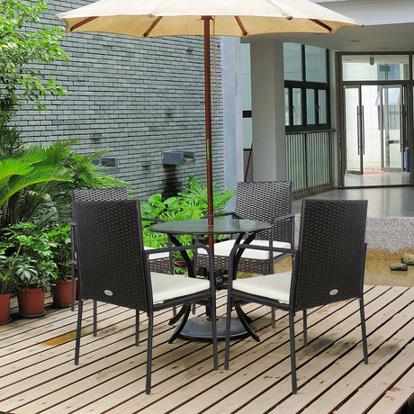 Juego de comedor de mimbre de ratán para patio de 4 piezas con cómodos cojines