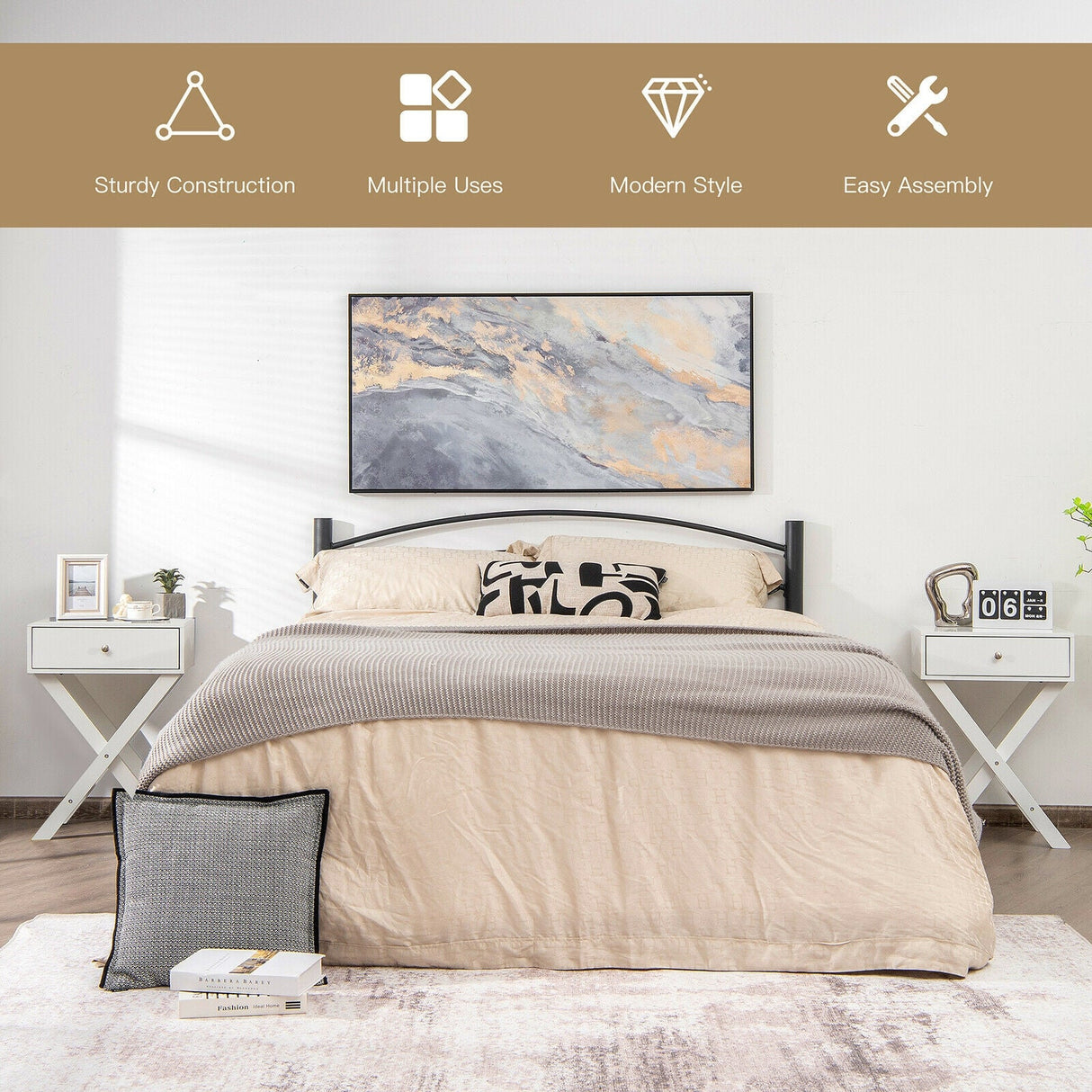 Mesita de noche moderna en forma de X con cajón para sala de estar o dormitorio