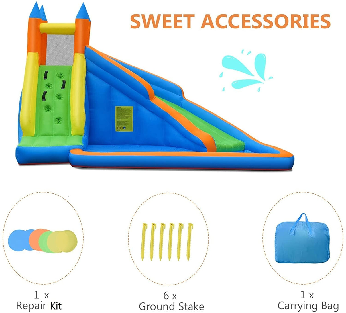 Casa de rebote con tobogán inflable acuático para niños con bolsa de transporte y soplador de 480W