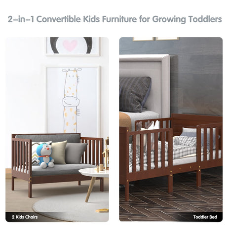 Mueble convertible 2 en 1 de madera para dormitorio infantil con barandillas de seguridad