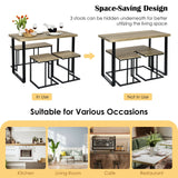 Juego de comedor industrial de 4 piezas con banco y 2 taburetes - Roble