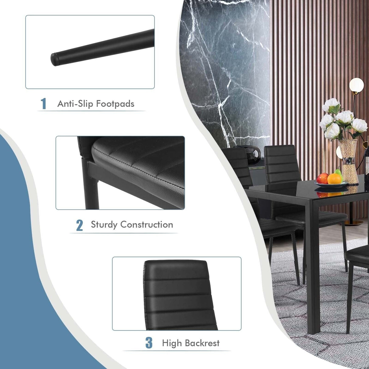 Juego de 4 sillas de comedor modernas de cuero con estructura de metal