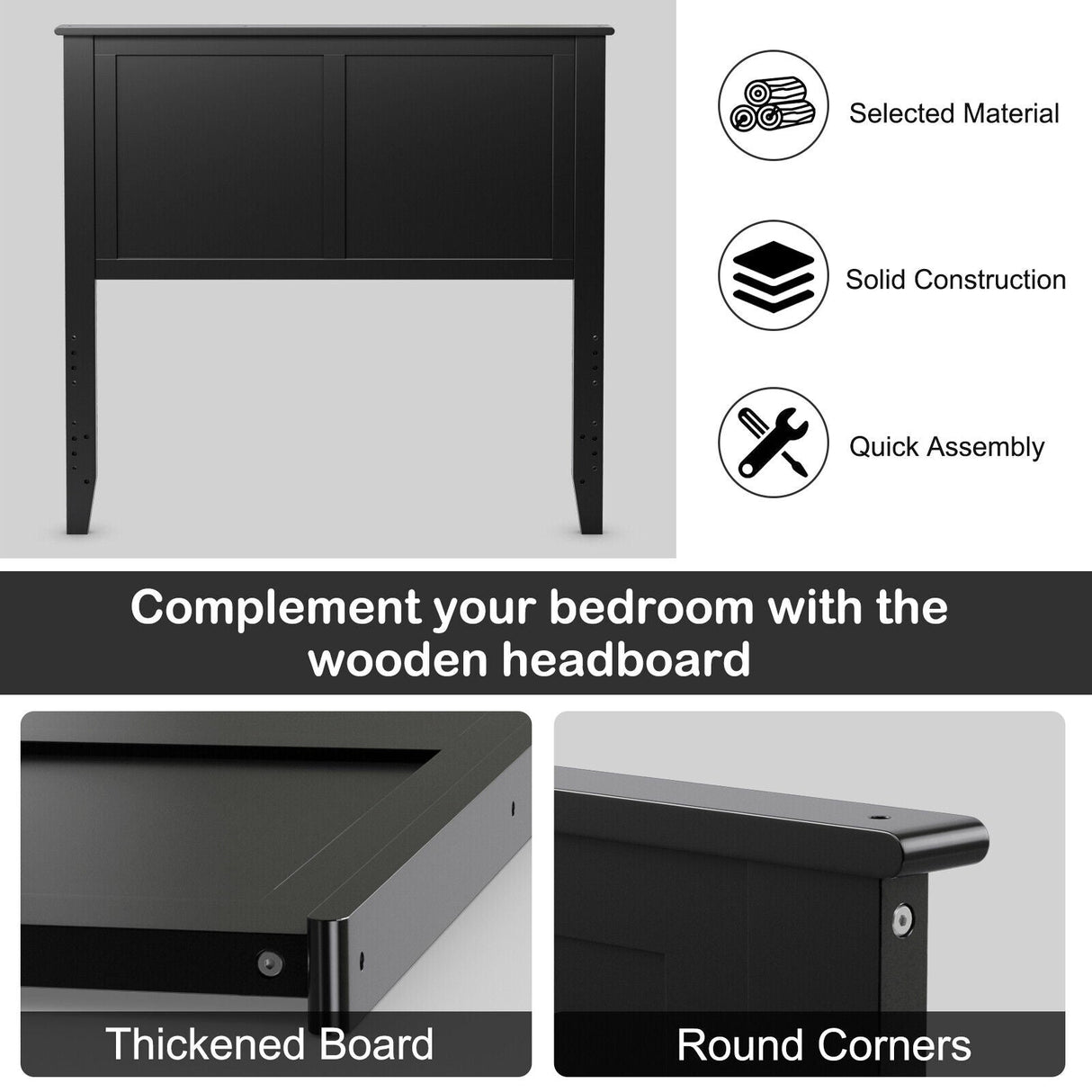 Cabecero de panel plano de madera maciza para cama individual