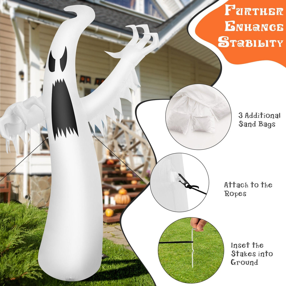 Fantasma inflable de Halloween de 3.65 m con luces LED