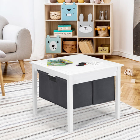 Mesa de construcción de bloques de doble cara 2 en 1 con cajones para niños - Blanca