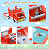 Parque Acuático Hinchable con Diseño de Camión de Bomberos, Casa de Rebote para Niños sin Soplador