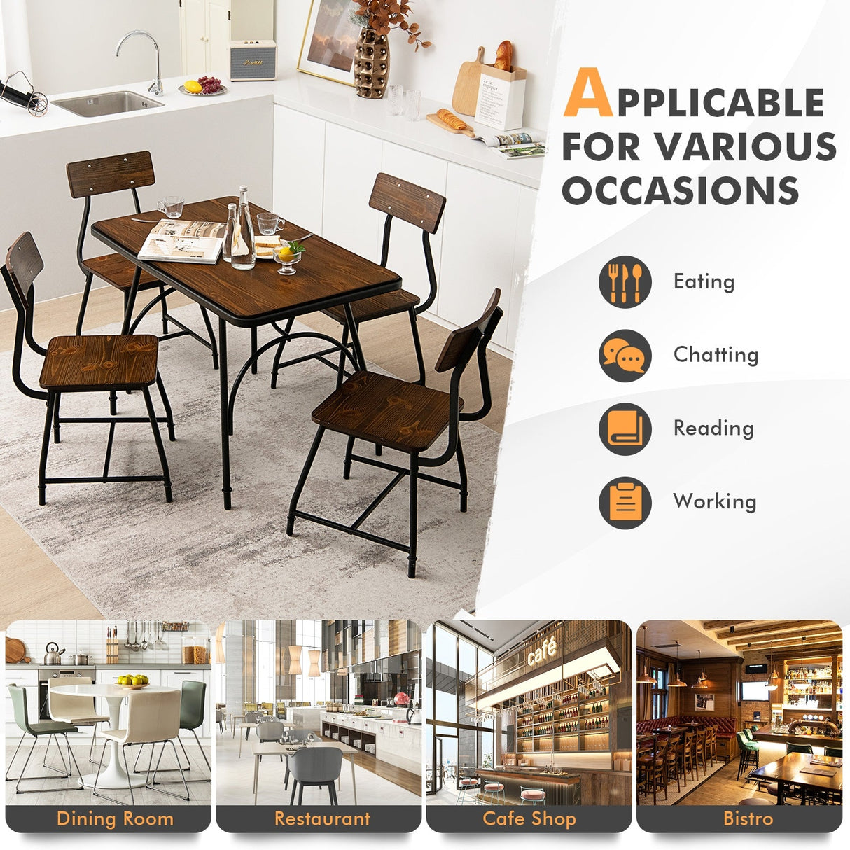 2 Pieces Modern Dining Room Side Chairs with Metal Frame-Brown