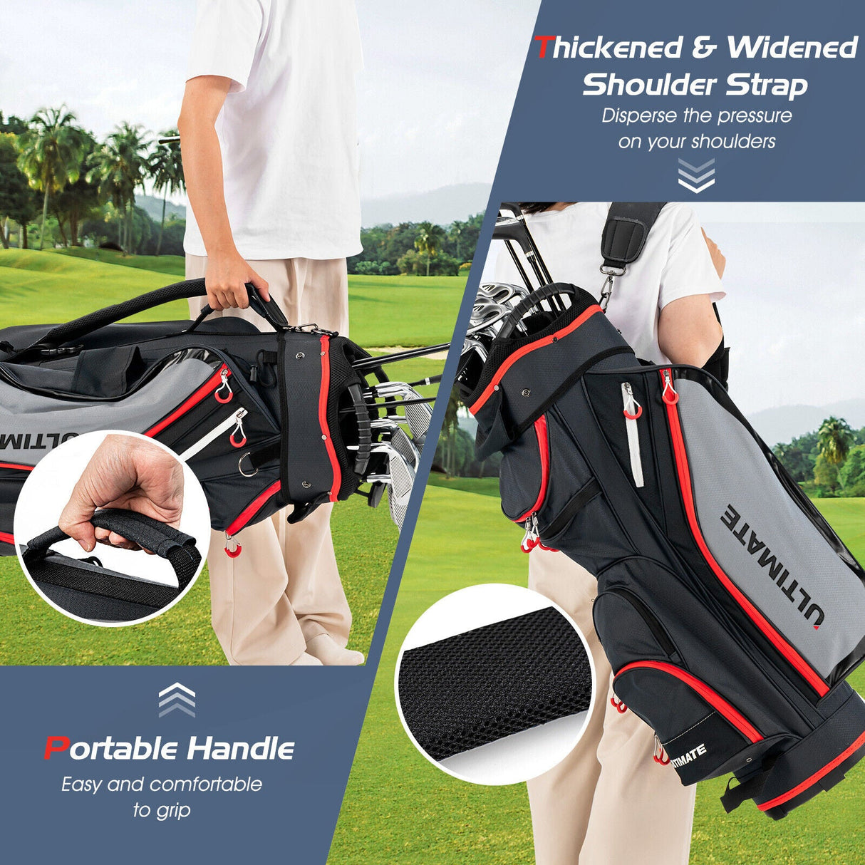 Bolsa de golf de 9.5 pulgadas con organizador superior de 14 divisiones