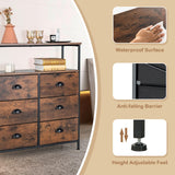 Cómoda de almacenamiento de 2 niveles con tapa de madera y 6 cajones de tela - Marrón rústico