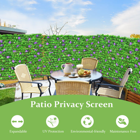 4 Pieces Expandable Faux Ivy Privacy Screen Fence Panel Pack with Flower