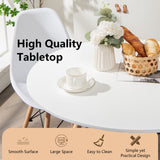 Mesa de comedor redonda moderna con pata de madera maciza - Blanca