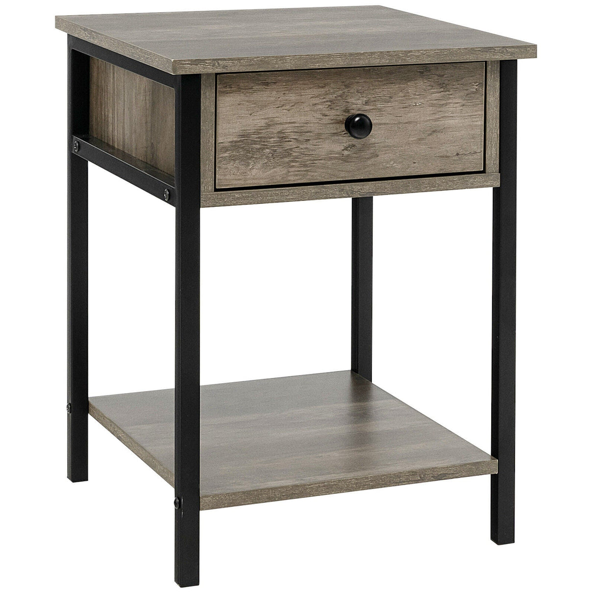 Industrial End Side Table Nightstand with Drawer Shelf