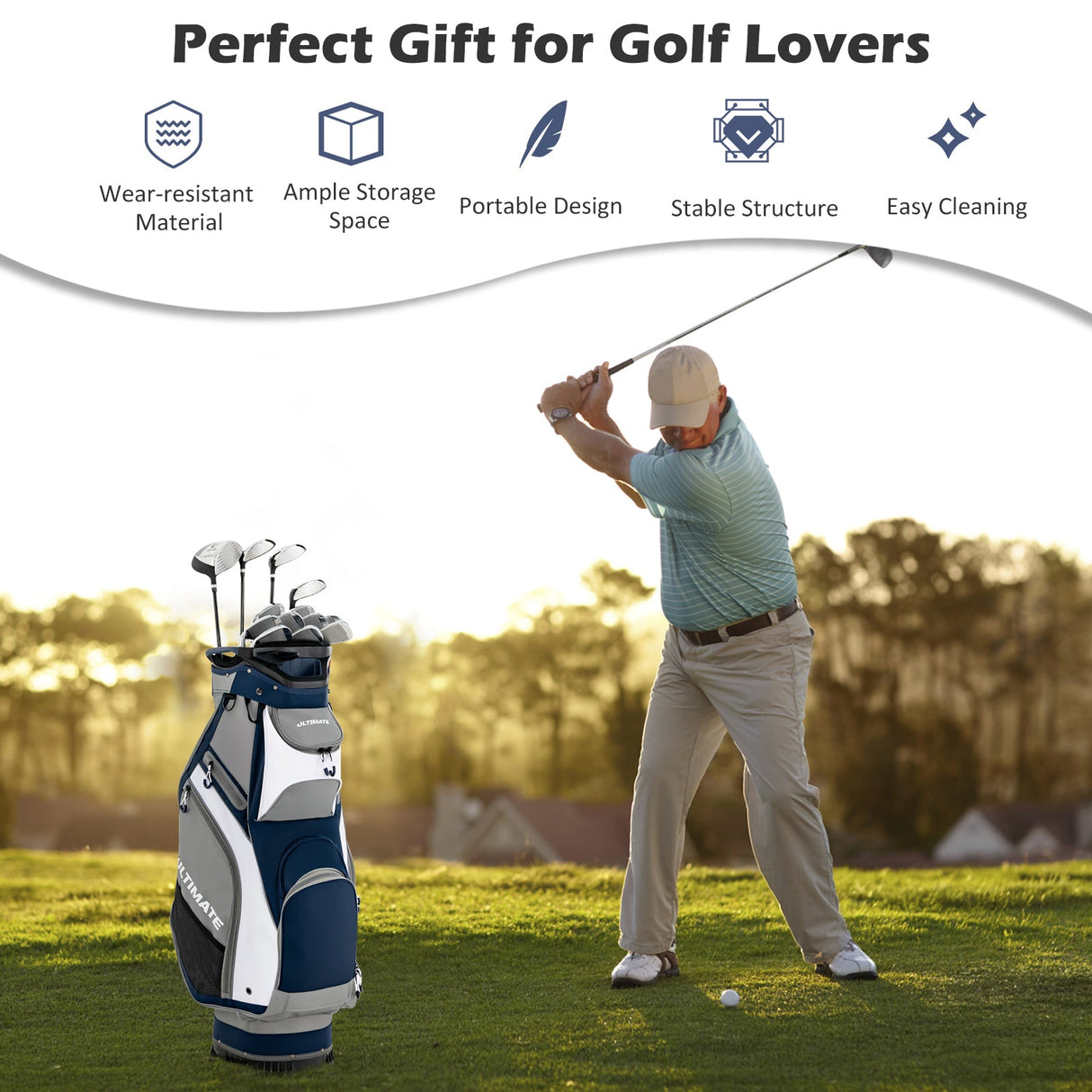 Bolsa de golf de 10.5 pulgadas con 14 divisiones y 7 bolsillos con cremallera