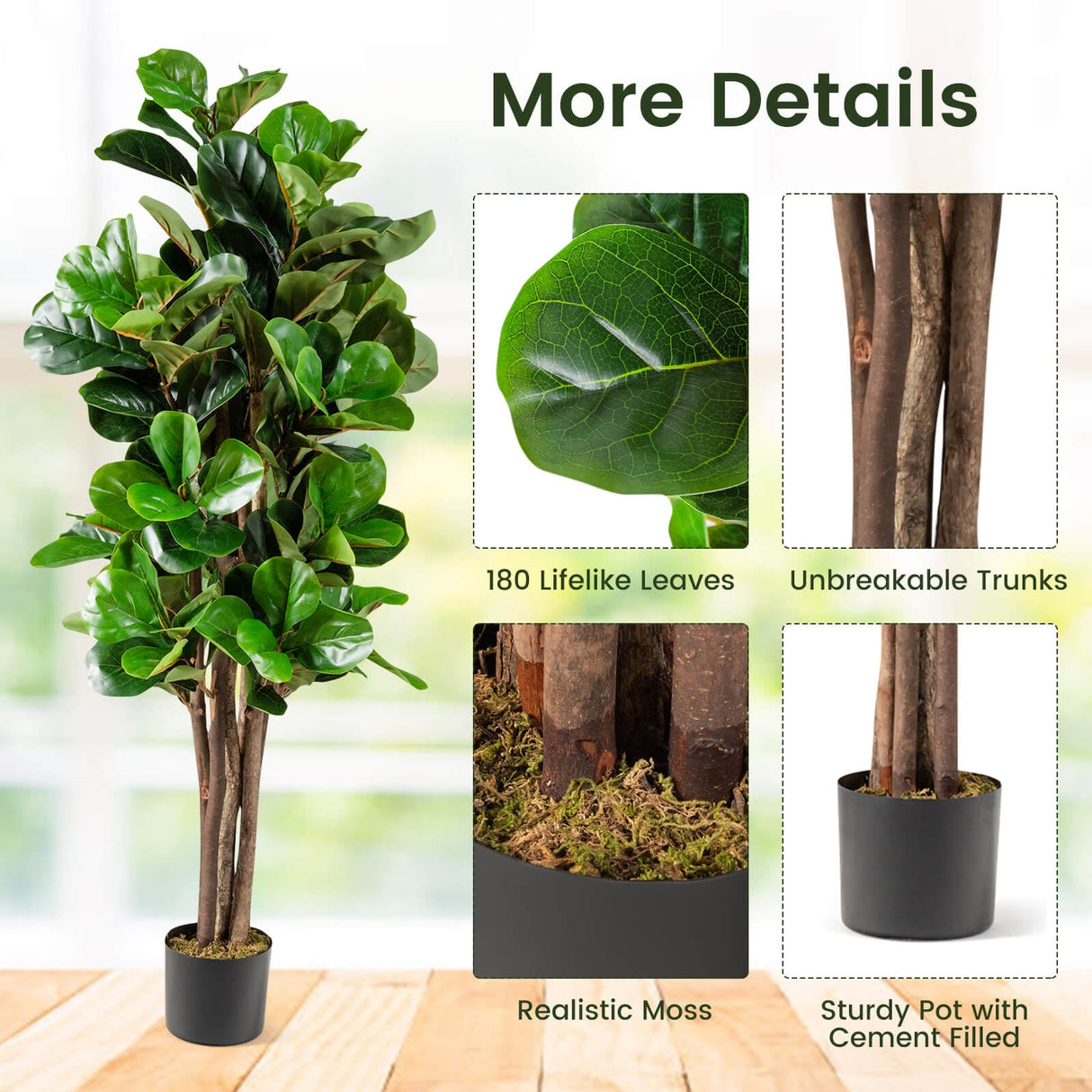 Ficus Lyrata Artificial de 5 Pies con Maceta Decorativa