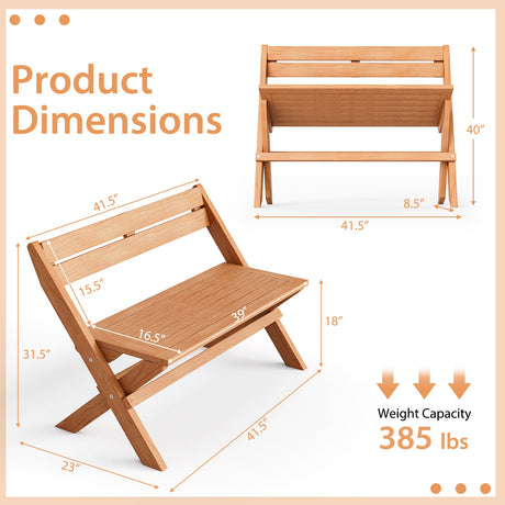Bancos plegables de madera de teca para exterior para 2 personas, Indonesia, con asiento de listones