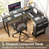 Modern Reversible Computer Desk with Storage Pocket and CPU Stand for Working Writing Gaming-Dark Gray