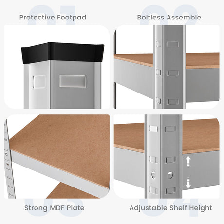 Estantería para herramientas de 5 estantes ajustable de 90 x 180 cm con capacidad de 900 kg - Plateado
