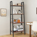 4-Tier Freestanding Open Bookshelf with Metal Frame and Anti-toppling Device-Rustic Brown