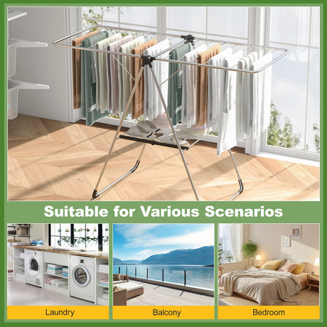 Estante de secado de ropa de 2 niveles, plegable con estructura de aluminio