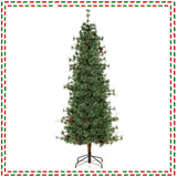 6/7/8 Feet Artificial Christmas Tree Pre-lit Hinged Xmas Tree with Warm White LED Lights and Pine Cones