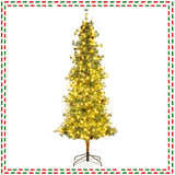 6/7/8 Feet Artificial Christmas Tree Pre-lit Hinged Xmas Tree with Warm White LED Lights and Pine Cones