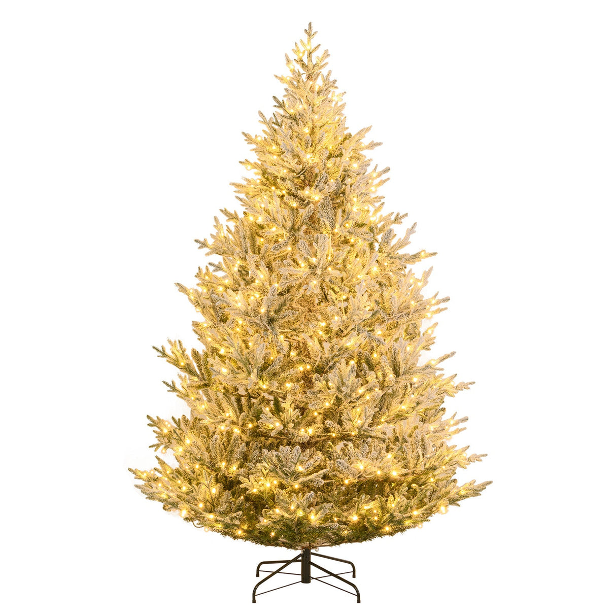 Árbol de Navidad Artificial Preiluminado de 6/7/8 Pies con Bisagras, con Nieve Flocada