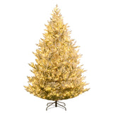 Árbol de Navidad Artificial Preiluminado de 6/7/8 Pies con Bisagras, con Nieve Flocada